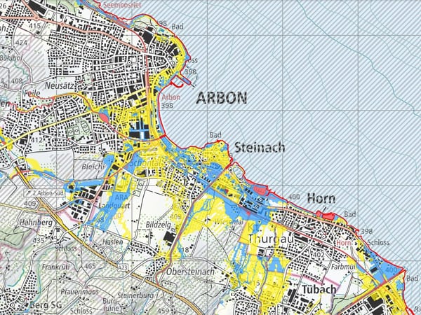 Die Gefahrenkarte zeigt neuralgische Stellen in Arbon und den umliegenden Gemeinden.