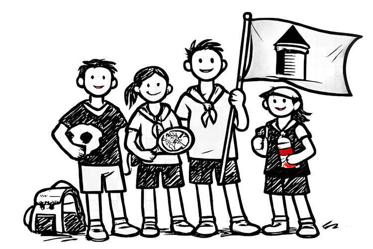 Cartoon von vier Kindern
