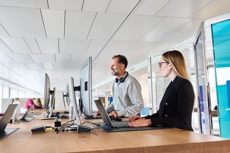 Drei Personen bei der Arbeit am Computer