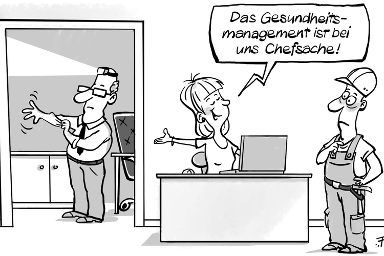 Cartoon Gesundheitsmanagement ist Chefaufgabe in der beruflichen Vorsorge