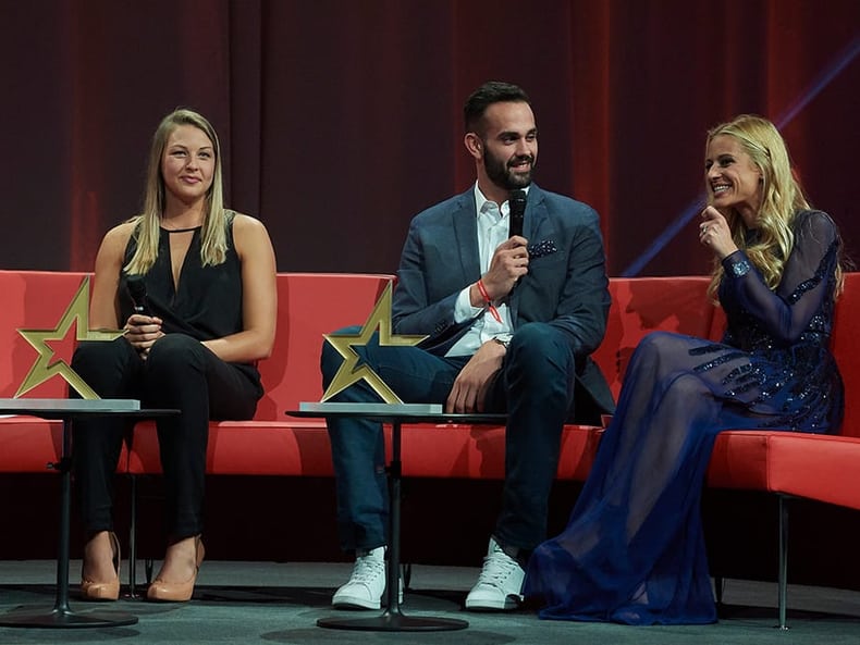 Le vincitrici e i vincitori in un colloquio sul palco del Topscorer Gala 2017 Mobiliare