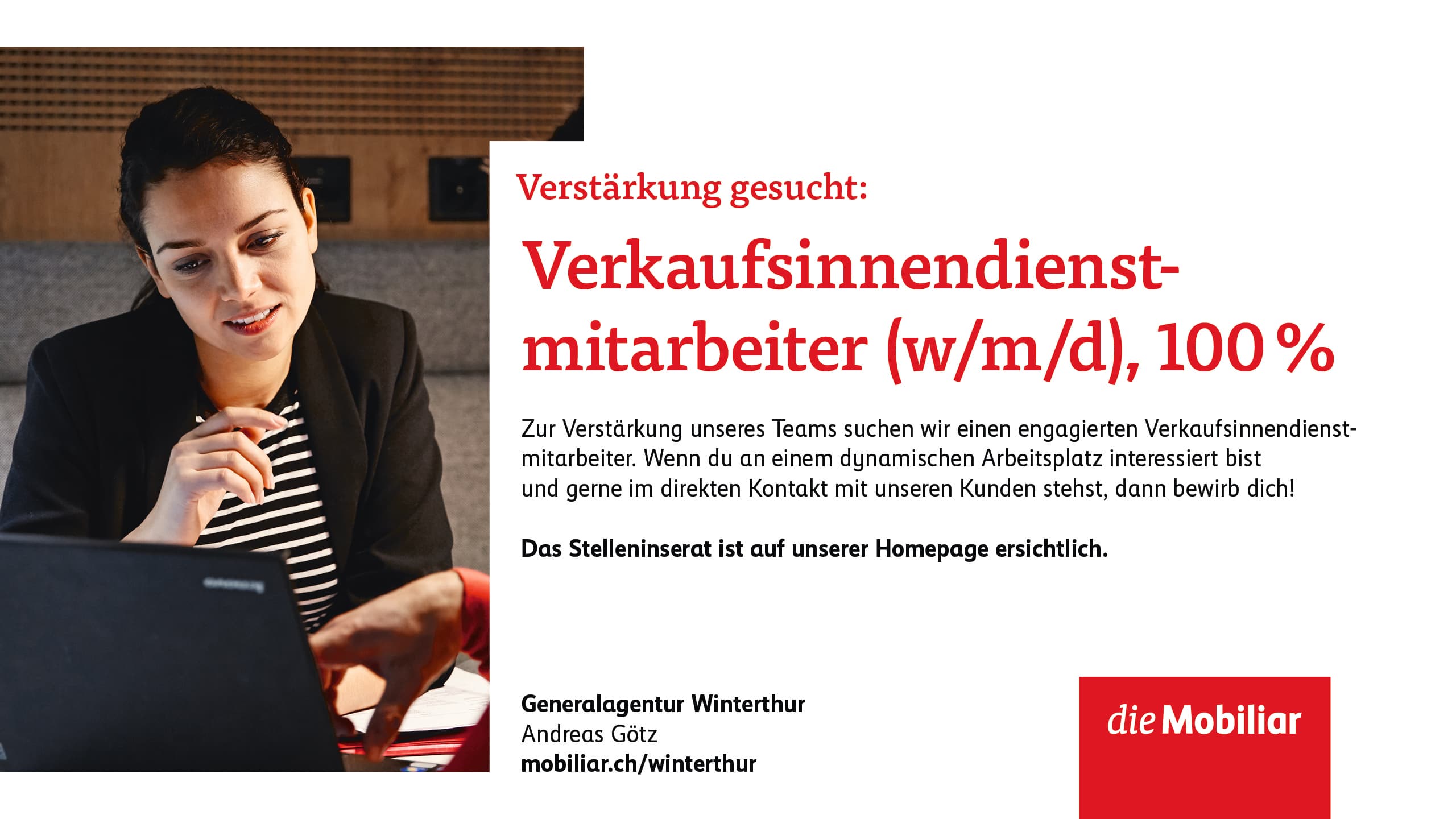 Bild vom Stelleninserat zu Verkaufsinnendienstmitarbeiter 100% bei der Generalagentur Winterthur