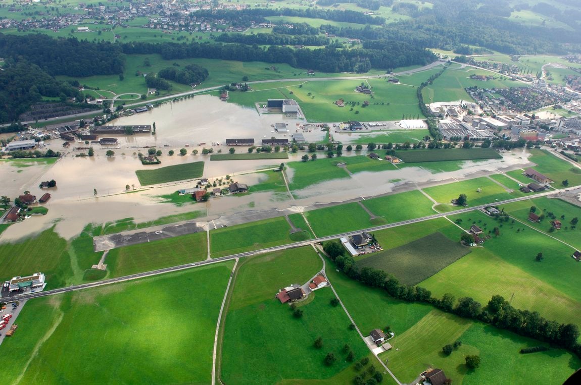 Vue aérienne de Sarnen pendant la crue de 2005