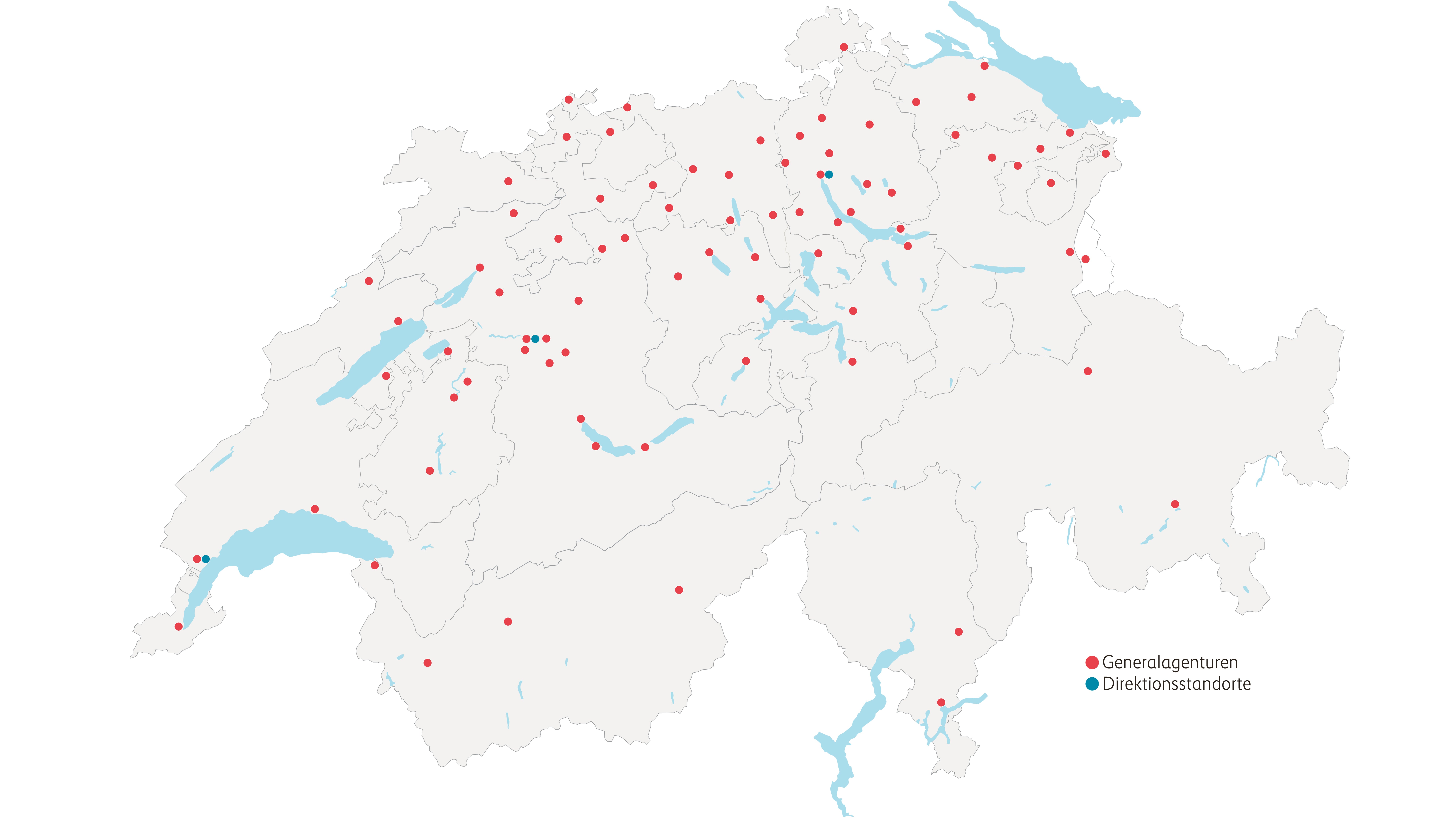 Karte mit Mobiliar Standorten in der Schweiz