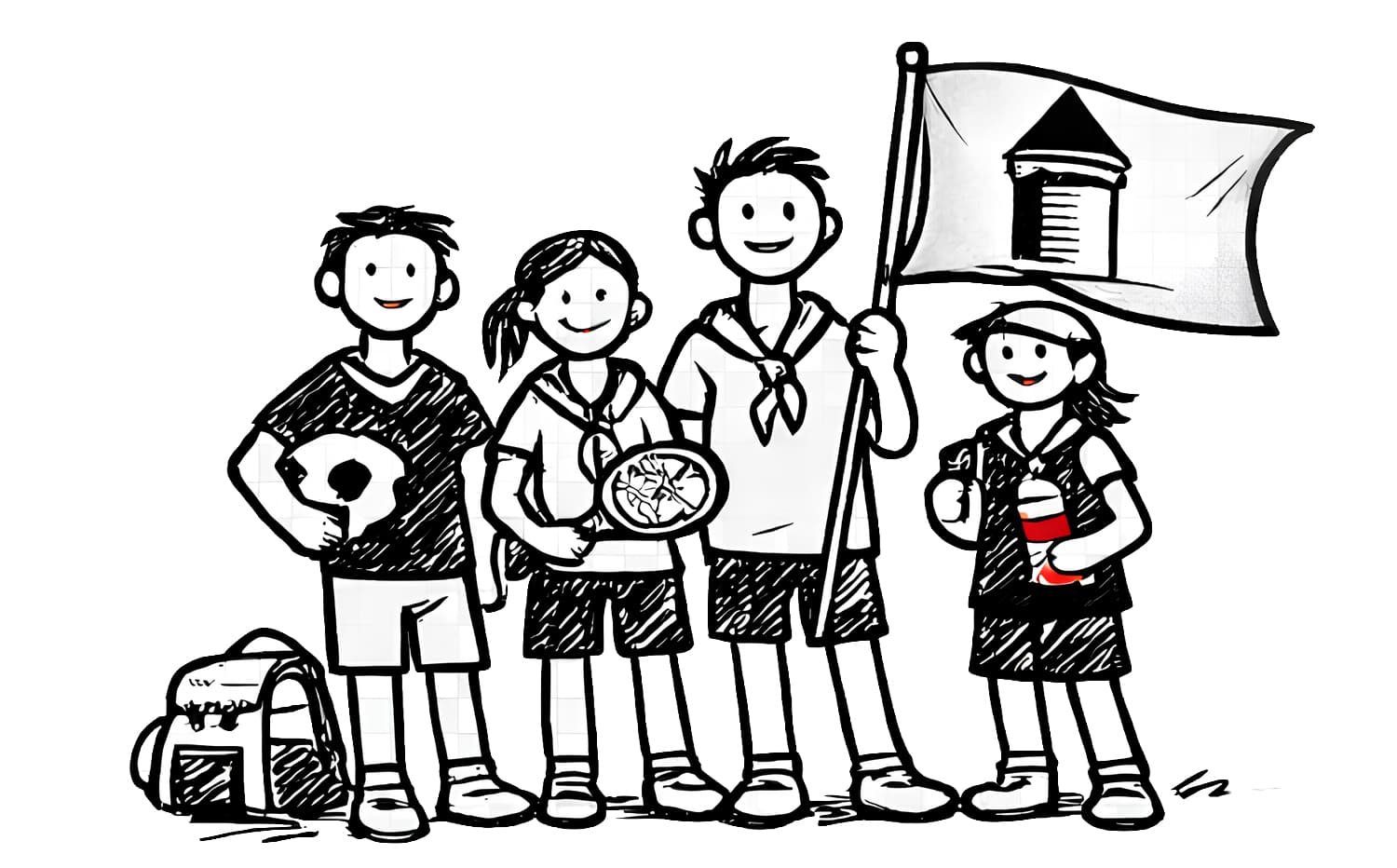 Cartoon von vier Kindern