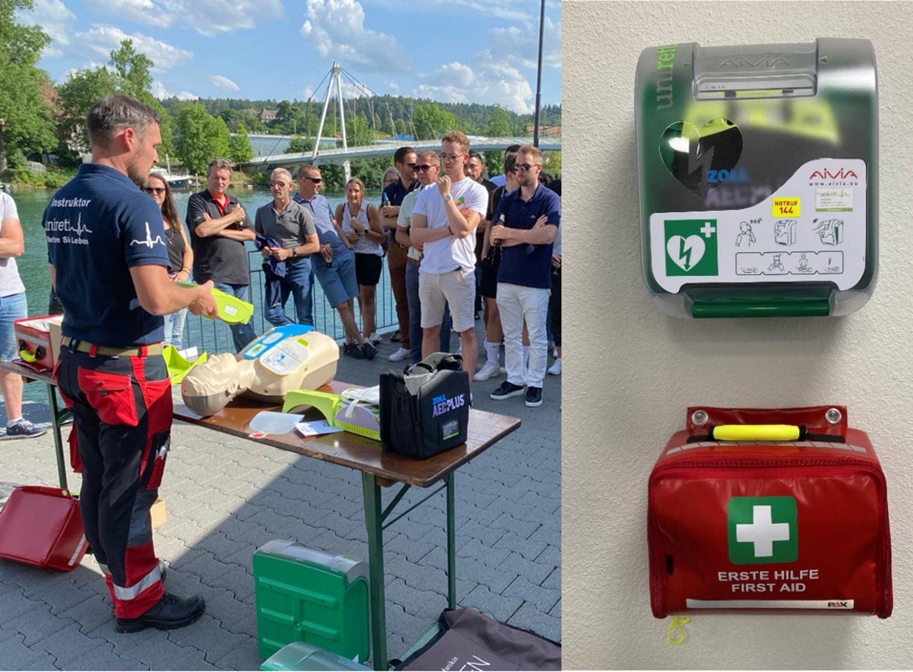 Ein Spezialist gibt einen Nothelferkurs an die Mitarbeiter der Generalagentur Solothurn.