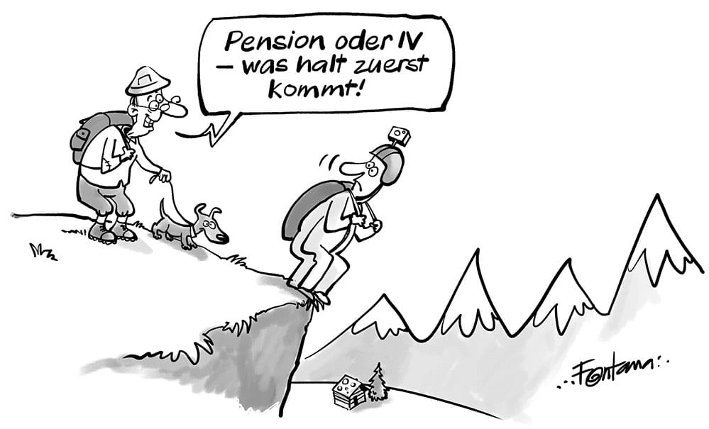 Cartoon Pension oder IV, was kommt zuerst?