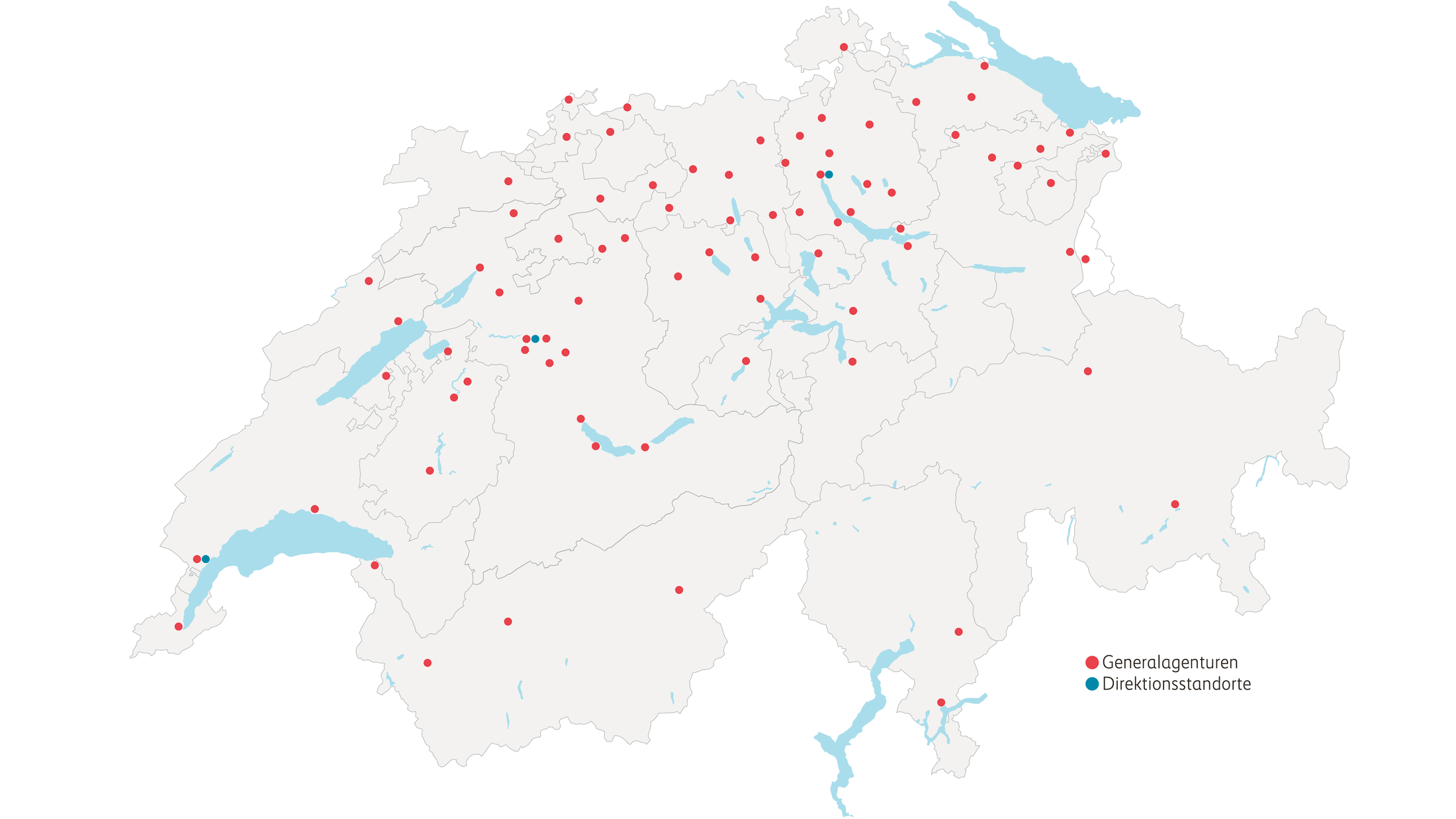 Karte mit Mobiliar Standorten in der Schweiz
