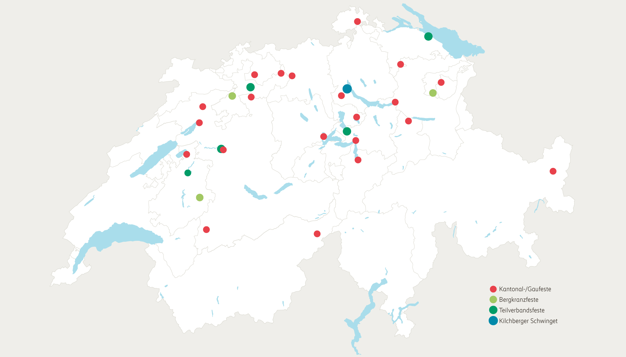 Landkarte mit allen Schwingfesten die die Mobiliar unterstützt