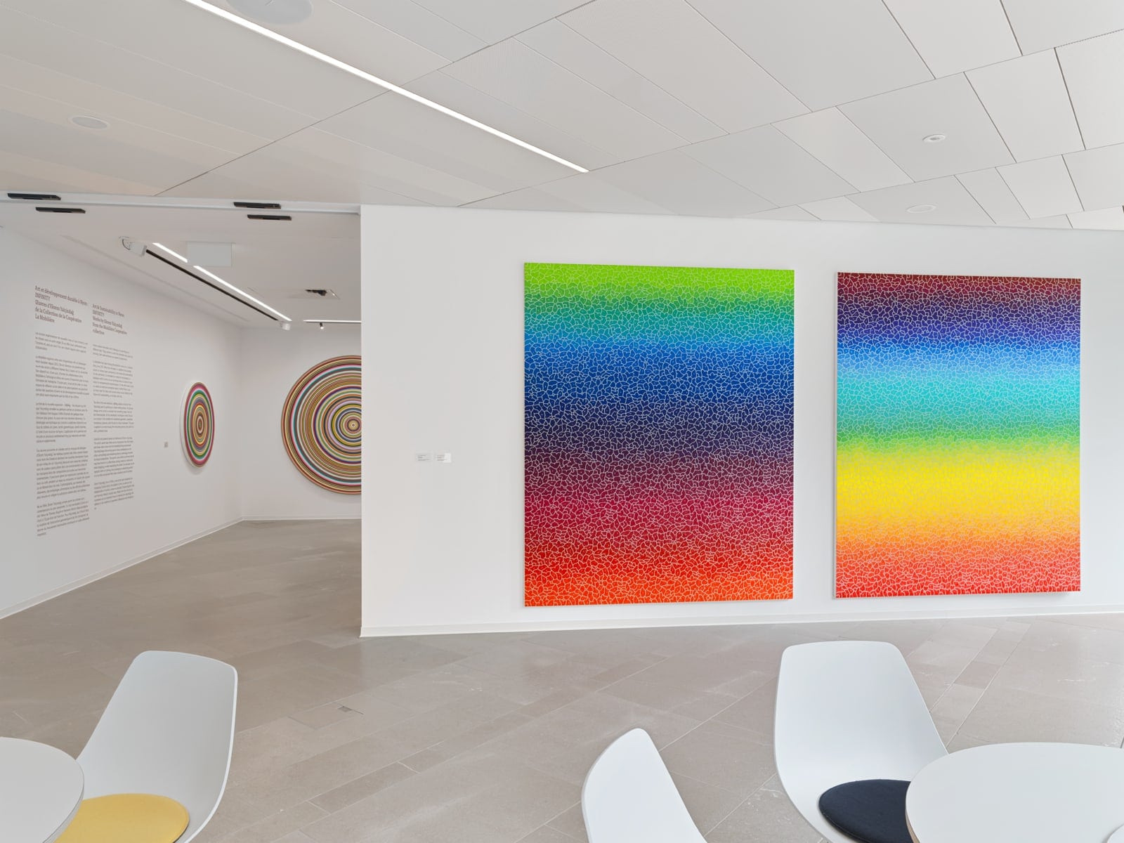 Deux tableaux en couleur avec passage dans l’exposition Art et développement durable de la Mobilière