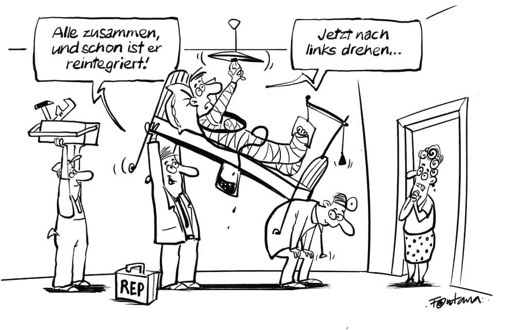 Cartoon zum Thema Case Management/Wiedereingliederung